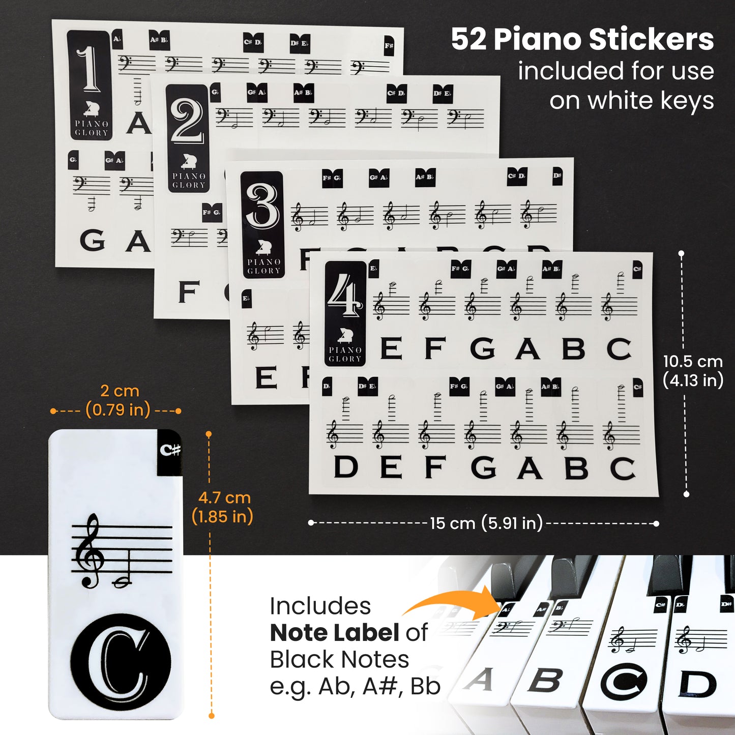 ๐น Piano Key Stickers for All Keyboards (37โ88 Keys) + BONUS Sheet Music & Learning Charts