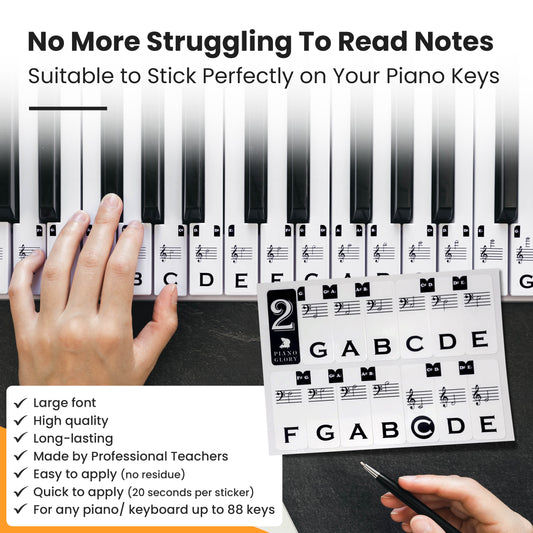 🎹 Piano Key Stickers for All Keyboards (37–88 Keys) + BONUS Sheet Music & Learning Charts