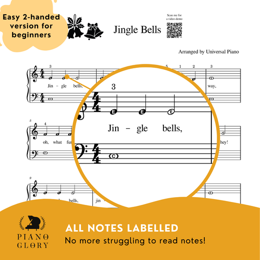🎄 Christmas Piano Songbook – 12 Easy Songs with Notes & QR Video Tutorials